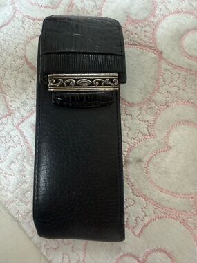 Brighton Black Leather Eyewear Case with Silver-Tone Accent